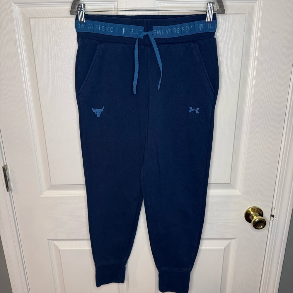 Under Armour Project Rock Navy Blue Joggers Sweatpants Size Small GUC